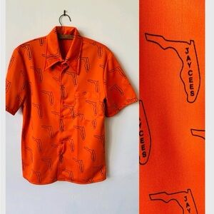 Vintage Florida Print Orange Butterfly Collar 1970’s Shirt 70’s Florida Jaycees